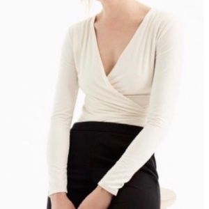 J.Crew Ivory Velvet V-Neck Faux Wrap Top Size M